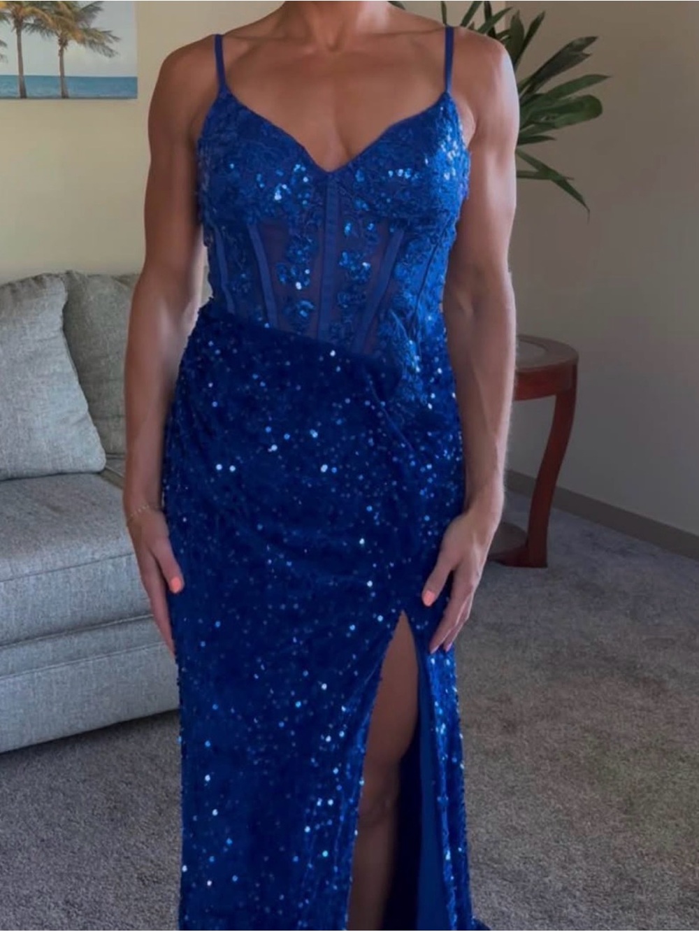 Royal Blue Sequin Corset Evening Gown